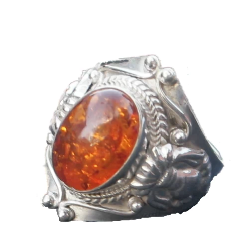Adjustable Big Amber stone Ring for man and woman